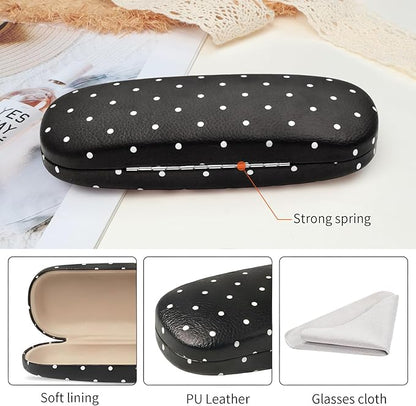 Glasses Case Hard, Cute Sunglasses Case for Women Leather Protective Case for Eyeglass with Cleaning Cloth