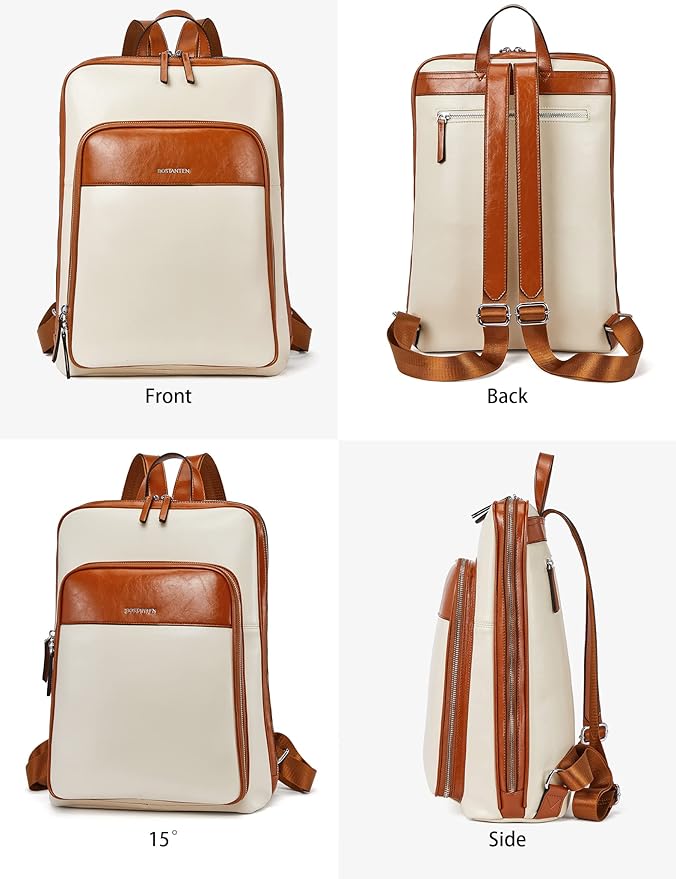 BOSTANTEN Leather Laptop Backpack for Women 15.6 inch Computer Bag Travel Work Daypack Large Size Bag