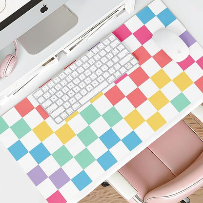 Mouse Pad Leather Desk Mat Large Keyboard Cute Office Desktop Computer Laptop XXL Long Big Aesthetic Modern Design Women Girls Gaming Gamer Oversized Wide Mousepad 31.5"x15.7", Color Plaid