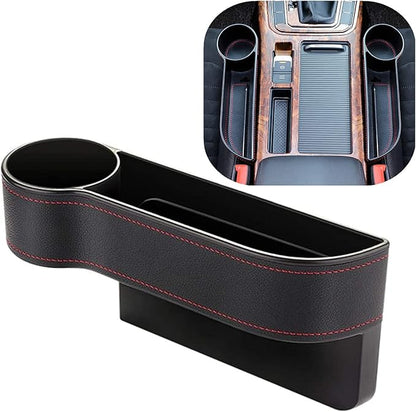 Car Seat Gap Filler Organizer Between Front seat car Organizer and Storage Box, Auto Premium PU Leather Console with Cup Holder, Car Pocket for Interior Essentials (for Driver Side)