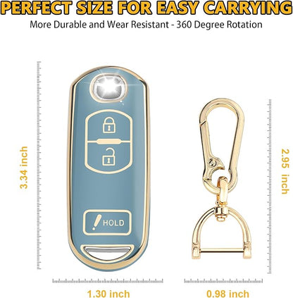 FT FUNTOR for Mazda Key Fob Cover,3 Buttons TPU Key Cover with Golden Edge,Compatible with Mazda 3 6 CX-3 CX-5 CX-7 CX-9 with Keychain (A-Blue)
