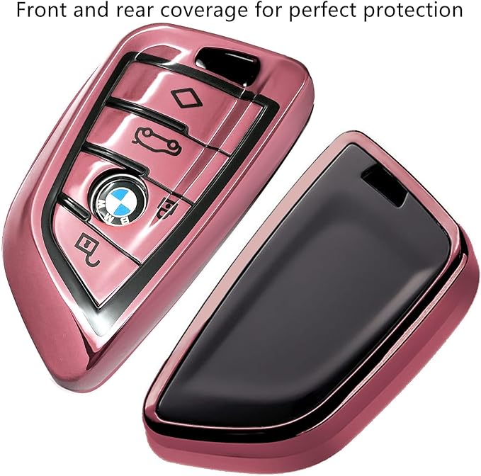 Creativity Suitable for BMW key fob Cover. Advanced soft TPU key box is compatible with F30 F45 F55 G20 G30 X1 X3 X4 X5 X6 X7 3 5 6 7 8 M5 M6 GT series smart key (Type B Pink single Key Case)