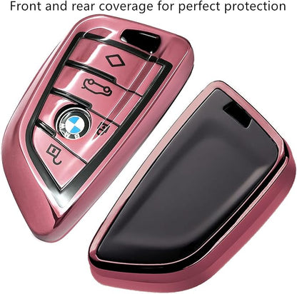 Creativity Suitable for BMW key fob Cover. Advanced soft TPU key box is compatible with F30 F45 F55 G20 G30 X1 X3 X4 X5 X6 X7 3 5 6 7 8 M5 M6 GT series smart key (Type B Pink single Key Case)