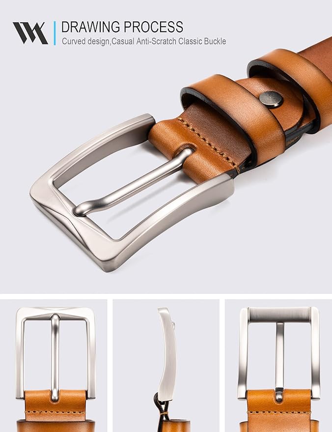 WOLFANT 1.5" Full Grain Leather Belt for Men in Gift Box,100% Italian Real Solid Leather
