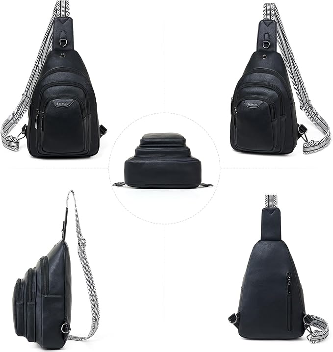 Leresas 10L Crossbody Sling Bag for Women Men Anti Theft Cross Body Fanny Pack Belt Bag Purse Gifts for Women Faux Leather, Black