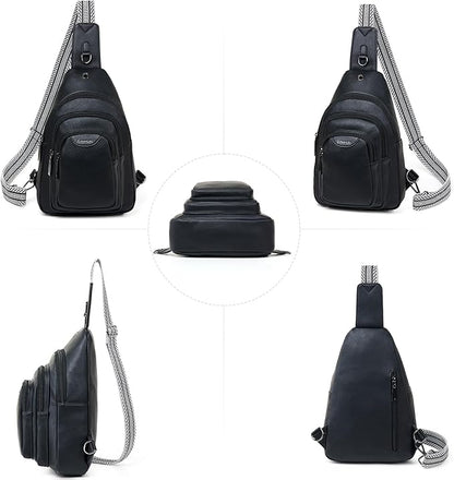 Leresas 10L Crossbody Sling Bag for Women Men Anti Theft Cross Body Fanny Pack Belt Bag Purse Gifts for Women Faux Leather, Black