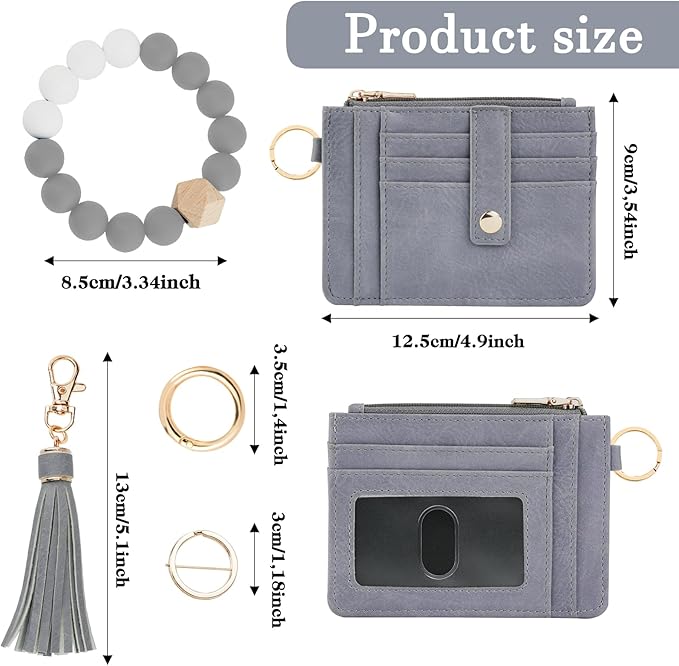 KNGITRYI Wallet Keychain Wristlet for Women,Slim RFID Credit Card Holder Purse Tassel Keychain Bangle Key Ring for Men Women