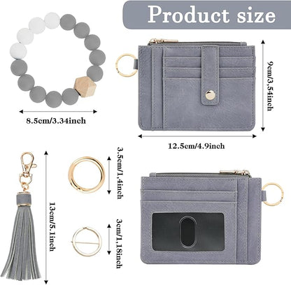 KNGITRYI Wallet Keychain Wristlet for Women,Slim RFID Credit Card Holder Purse Tassel Keychain Bangle Key Ring for Men Women