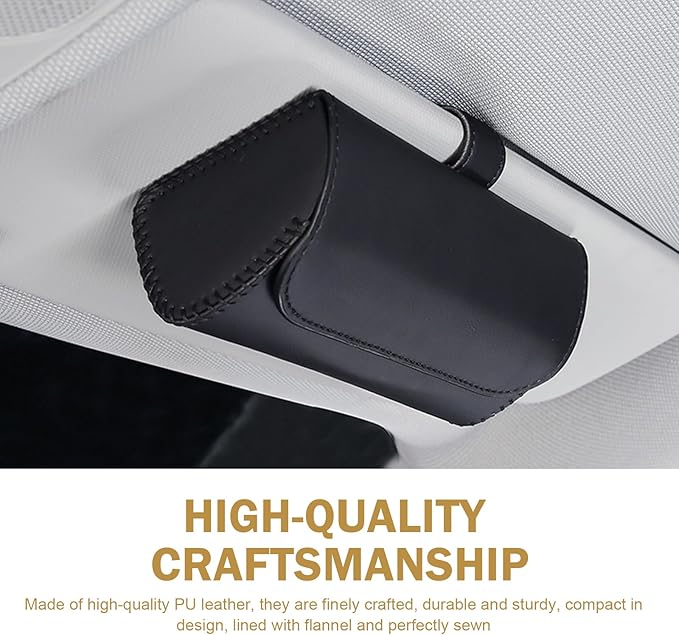 Sunglasses Holder for Car Visor, PU Leather Visor Sunglasses Holder Clip, Auto Eyeglasses Protective Storage Case, Universal Cars Sunvisor Accessories Organizer Box for Sedan, SUV, Van (Black)