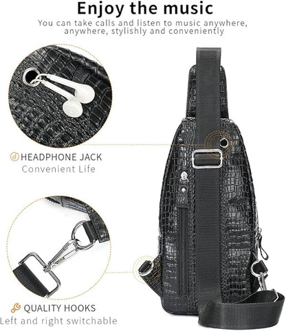 LUKZIJAES Genuine Leather Sling Bag for Men