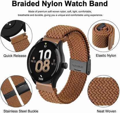 WOCCI 20mm Braided Nylon Watch Band for Men and Women, Quick Release, Black Stainless Steel Buckle (Brown)