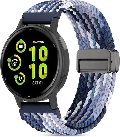 20mm Magnetic Braided Nylon Band Compatible With Garmin Vivoactive 6/Vivoactive 5/3/3 Music Watch Bands, Quick Release Stretchy Strap Replacement for Venu Sq 2/Forerunner 55/165/245/645