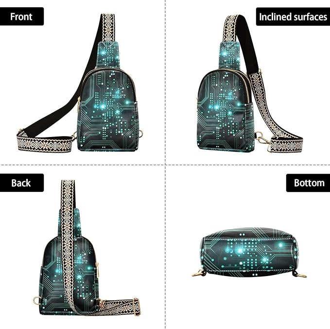 ZAZYXTJ Circuit Board Crossbody Sling Bag for Women Leather Small Chest Bag Adjustable Straps Daypack for Travel Sport Hiking