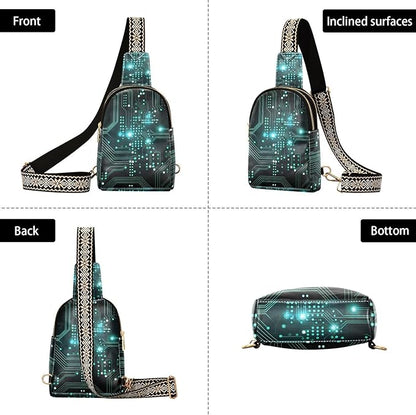 ZAZYXTJ Circuit Board Crossbody Sling Bag for Women Leather Small Chest Bag Adjustable Straps Daypack for Travel Sport Hiking