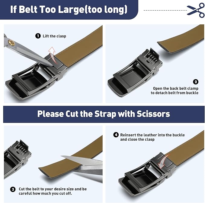 Men's Belt, Leather Ratchet Belt For Men's Dress 3.0cm,1 1/8" Size Adjusted Automatic Buckle