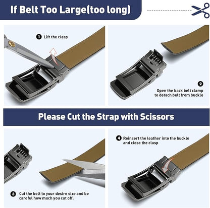 Men's Belt, Leather Ratchet Belt For Men's Dress 3.0cm,1 1/8" Size Adjusted Automatic Buckle