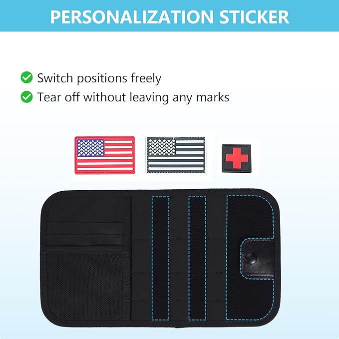 KENOBE Molle Car Sun Visor Organizer, Semi-Rigid Tactical Panel Caddy with Zipper Pouch and Glasses Clip for Car Accessories, Fits Most Vehicles, SUVs, Trucks, Black