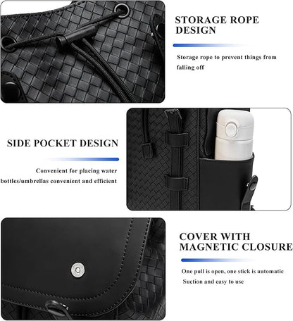 KingTo Laptop Backpack for Men Luxury Anti-Theft Travel Backpack Casual Business Waterproofing Computer Bag (A-woven black-1)