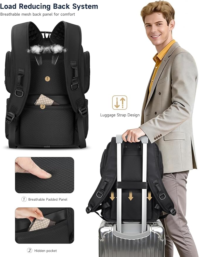 Work Laptop Backpack for Men 17in, USB-C Port Carry On Backpack with Patented Adjustable Straps, TSA Dual Laptop Compartments Backpack Travel, Waterproof Business Backpack for Professional, Black