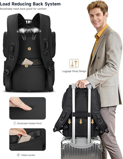Work Laptop Backpack for Men 17in, USB-C Port Carry On Backpack with Patented Adjustable Straps, TSA Dual Laptop Compartments Backpack Travel, Waterproof Business Backpack for Professional, Black