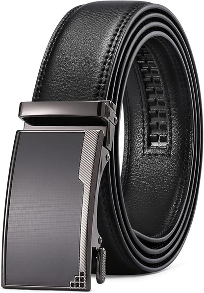 SENDEFN Men's Leather Belt Automatic Ratchet Buckle Slide Belt for Dress Casual Trim to Fit with Gift Box