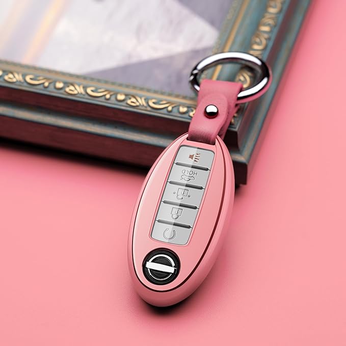 Compatible with Nissan Key Fob Cover for Altima Maxima Rogue Armada Pathfinder Compatible with Infiniti Key Fob Cover Pink TPU Protector Car Key Chain Holder Case Accessories