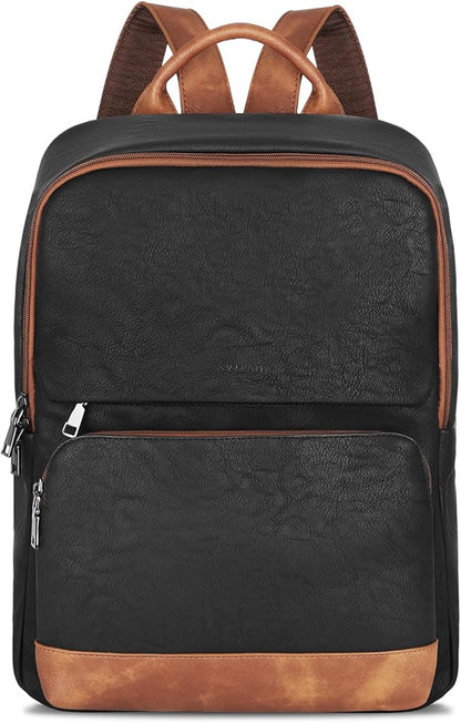 SYTRAH Leather Backpack for Women, Vintage 15.6 inch Laptop Backpack Purse for Women, College Casual Backpacks Ladies Computer Bags for Travel Business Work Black Brown