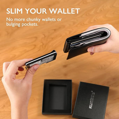 RUNBOX Slim Wallet for Men - RFID Blocking Metal Card Holder with Money Clip,Minimalist Thin Front Pocket Wallet, Holds 15 Cards,Gifts for Men,Men's Accessories