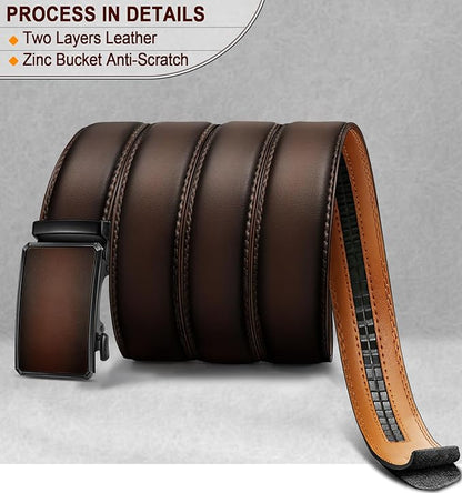 KEMISANT Men Belt Ratchet Click Belt Genuine Leather Adjustable For Men Golf Dress Casual Jeans 1 3/8-Cut For Fit
