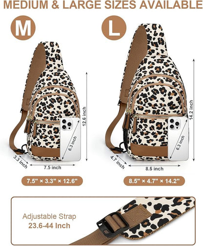 Capolo Sling Bag for Women Men Waterproof Crossbody Bags for Women Trendy Casual Fanny Pack with Convertible Shoulder Strap Chest Bag for Travel Hiking(Leopard, Large)