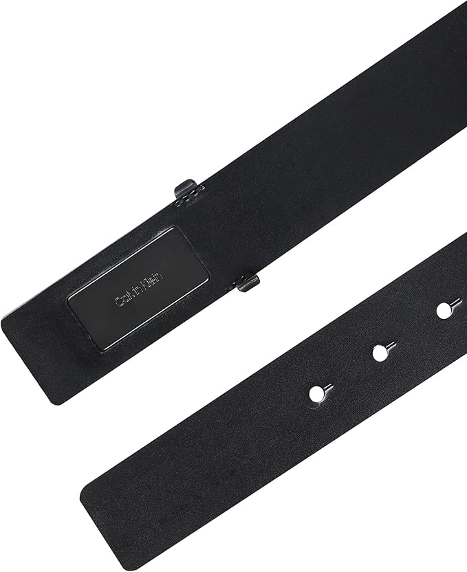 Calvin Klein Men's Plaque Buckle Belt - Casual Modern Style With Logo Detail for Jeans and Dress Pants