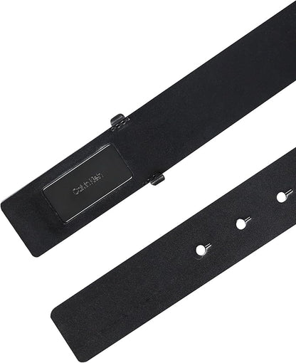 Calvin Klein Men's Plaque Buckle Belt - Casual Modern Style With Logo Detail for Jeans and Dress Pants