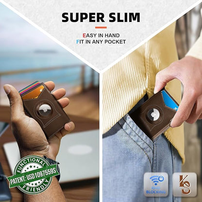 KEMISANT Airtag Wallet Men Gift,Mens Slim Front Pocket Wallet Money Clip Standard or Apple Airtag Use 3.8"×2.8"×0.9"