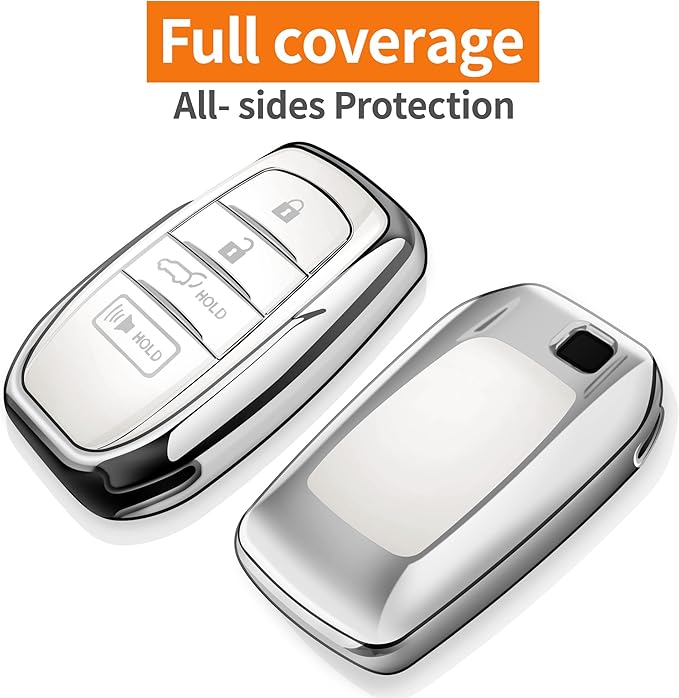 Sindeda for Toyota Key Fob Cover with Metal Keychain & Leather Strap for 2025-2026 Camry 4 Runner 2019-2026 Venza, Land Cruiser,2023-2026 Tacoma Grand Highlander,Corolla,bZ4X,4-5 Buttons(White)