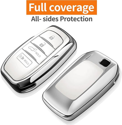 Sindeda for Toyota Key Fob Cover with Metal Keychain & Leather Strap for 2025-2026 Camry 4 Runner 2019-2026 Venza, Land Cruiser,2023-2026 Tacoma Grand Highlander,Corolla,bZ4X,4-5 Buttons(White)