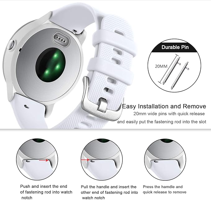 GEAK Compatible with Garmin Vivoactive 5 Watch Bands/Garmin Vivoactive 3 Watch Bands,20mm Silicone Band for Vivoactive 3 Music/Vivomove Sport,Forerunner 645/245 Music Smartwatch Women Men White
