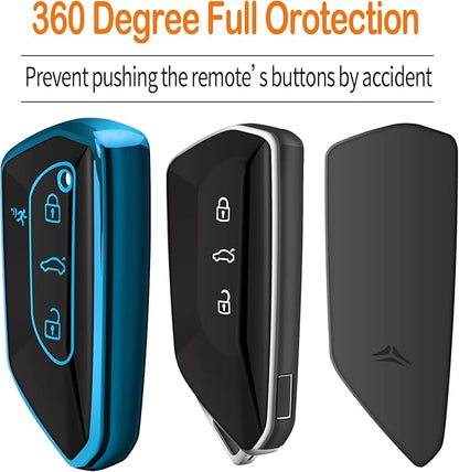 Sindeda for Volkswagen Key Fob Cover with Keychain Soft Full Protection Key Shell Key Case Compatible with VW MK8 Golf/GTI Skoda Octavia (Blue)