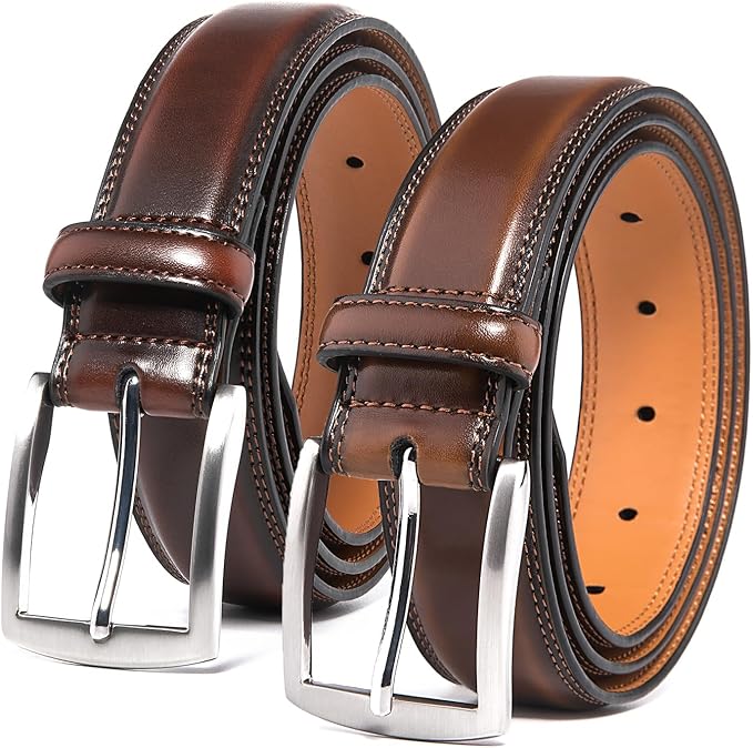Mens Genuine Leather Dress Belt for Men, Handmade, 100% Cow Leather,Classic Casual and Business Belt Prong Buckle