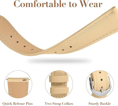18mm Slim Leather Band Compatible with Garmin Venu 3S 41mm/Venu 4 41mm/Venu 2S/Vivoactive 4S/Vivomove 3S/Forerunner 255S/Forerunner 265S, Quick Release Thin Narrow Soft Strap for Women Men