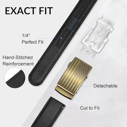 SANSTHS Mens Ratchet Belts Leather 1 3/8" for Men Dress and Casual, Adjustable Click Belts with American Flag Buckles