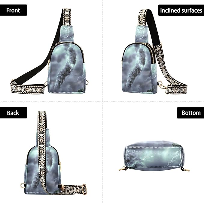 ZAZYXTJ Lightning Tornado Crossbody Sling Bag for Women Leather Small Chest Bag Adjustable Straps Daypack for Travel Sport Hiking