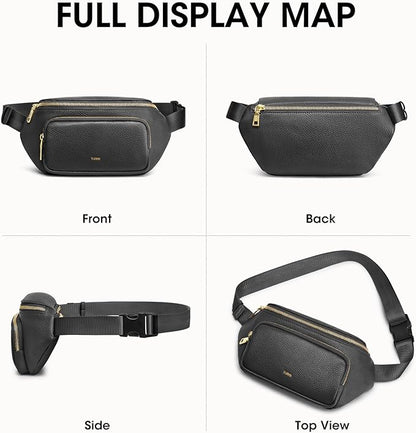 Kattee Fanny Packs for Women, Leather Crossbody Bags for Women Trendy, Small Belt Bag,Fashion Waist Packs with RFID Blocking, Black