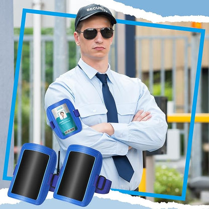 Geelin 2 Pcs Arm Badge Holder for Men Leather ID Armband Adjustable Badge Holder with Elastic Arm Band Waterproof Ski Pass Armband for Work Postcards Office Business Supplies(Blue)