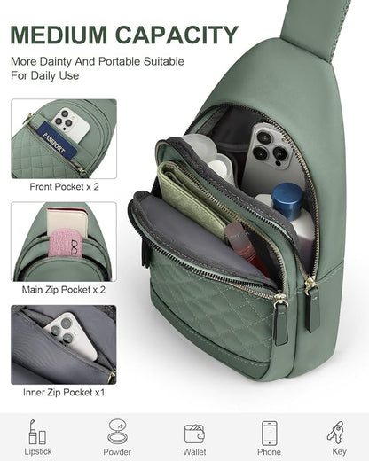 Capolo Sling Bag for Women Men Waterproof Crossbody Bags for Women Trendy Casual Fanny Pack with Convertible Shoulder Strap Chest Bag for Travel Hiking(Green, Medium)