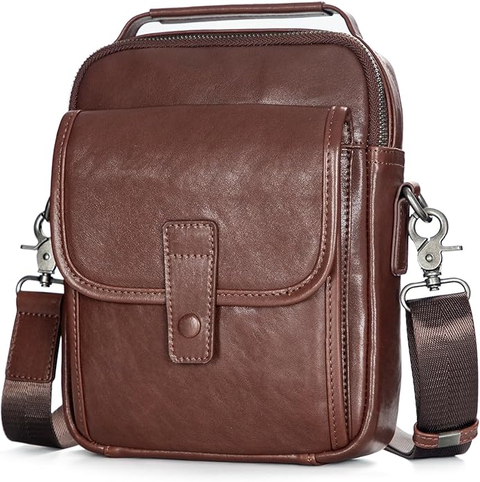 Augus Leather Small Messenger Bag For Men Crossbody Handbag Shoulder Sling Travel Bags for Men Purse Daypack Magnetic Buckle