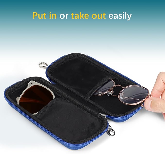 Double Eyeglasses Case Hard Shell Dual Sunglasses Organizer with Zipper Closure Travel Eyewear Storage for Vehicle