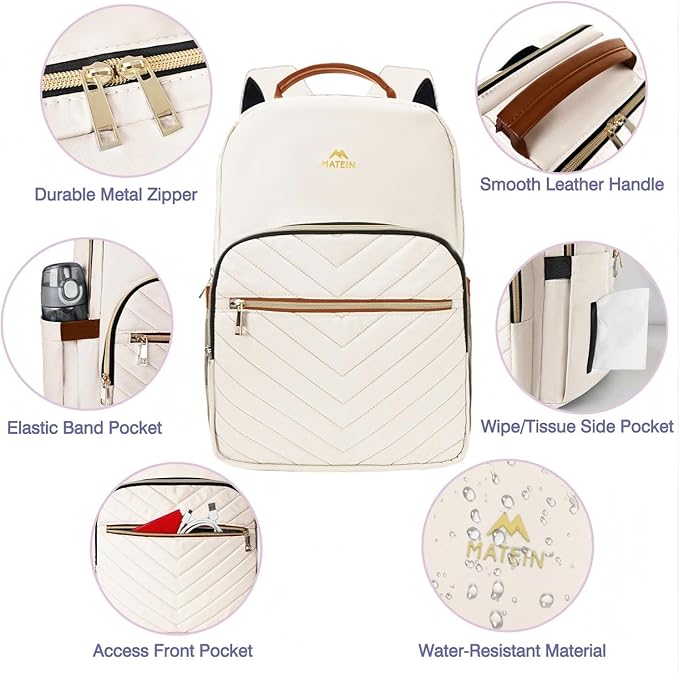 MATEIN Backpack for High School Girls, Large Capacity 17 Inch Laptop Backpack with Multiple Pockets, Water Resistant College Work Bag, Lightweight Daypack for Travel, Beige