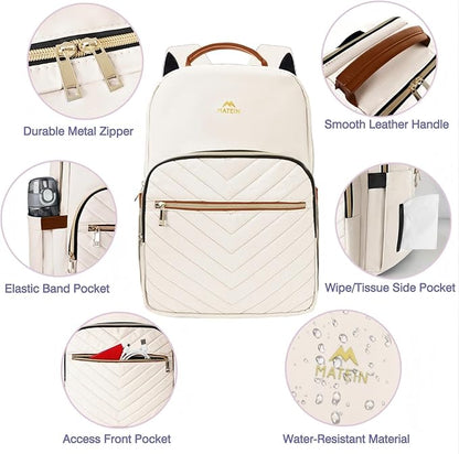 MATEIN Backpack for High School Girls, Large Capacity 17 Inch Laptop Backpack with Multiple Pockets, Water Resistant College Work Bag, Lightweight Daypack for Travel, Beige