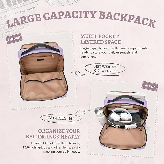 GOLF SUPAGS Imitation Leather Backpack for Women Men Multi-Functional Water-Resistant Casual Daypack for Work, Travel & College Fits 15.6 Inch Laptop (Purple)