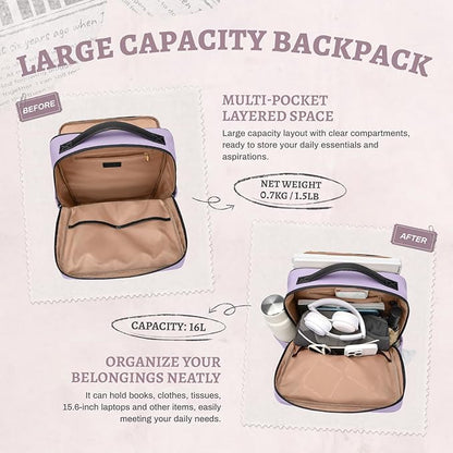 GOLF SUPAGS Imitation Leather Backpack for Women Men Multi-Functional Water-Resistant Casual Daypack for Work, Travel & College Fits 15.6 Inch Laptop (Purple)